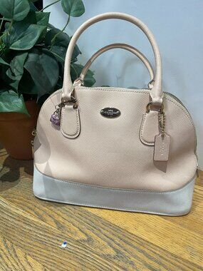 Coach Cora Domed Satchel Leather Peach and Cream Handbag